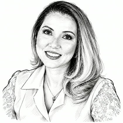 Caricatura em traço de Aline Maia, entregue no kit dela