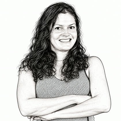 Caricatura em traço de Deborah Ferreira, entregue no kit dela