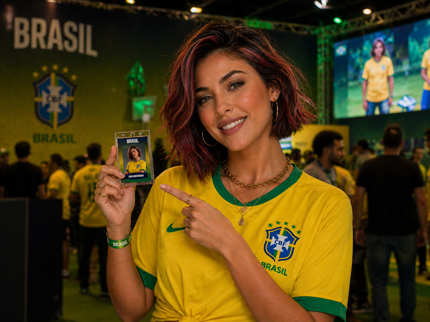 Lara recebendo o card em acrílico