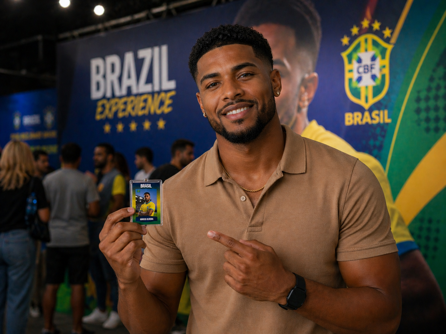 Marcus recebendo o card em acrílico