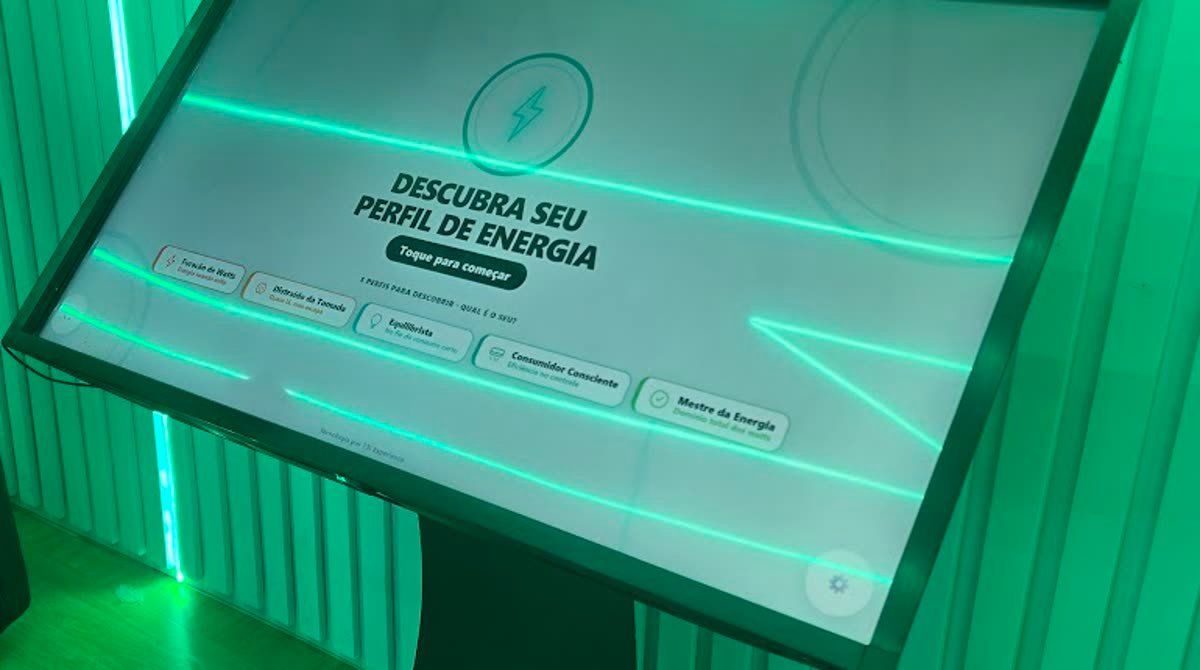 Tela inicial do game com o título Descubra Seu Perfil de Energia e as cinco etiquetas de perfil alinhadas embaixo